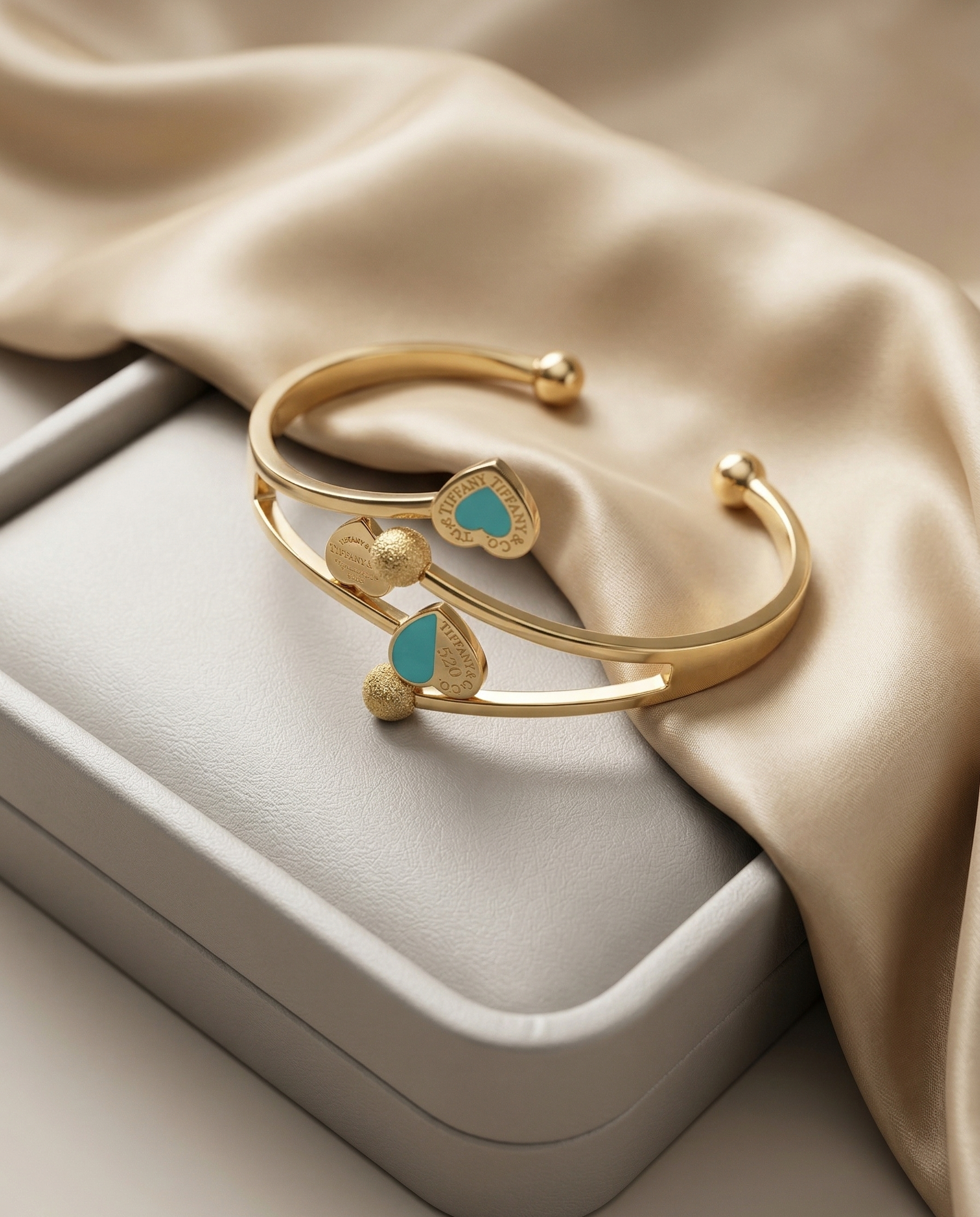 Twin Heart Turquoise Gold Kada