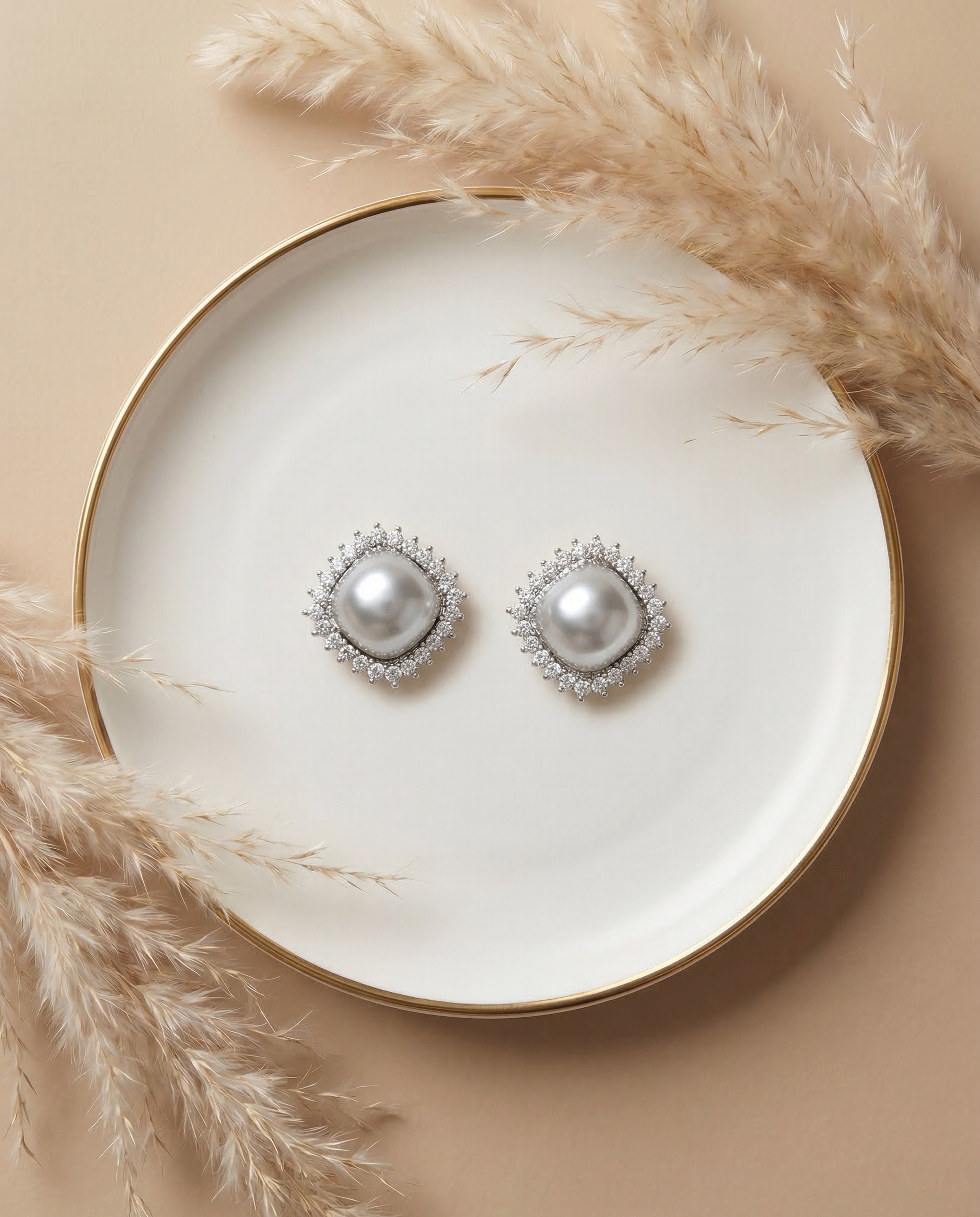 Ivory Halo Pearl Stud Earrings