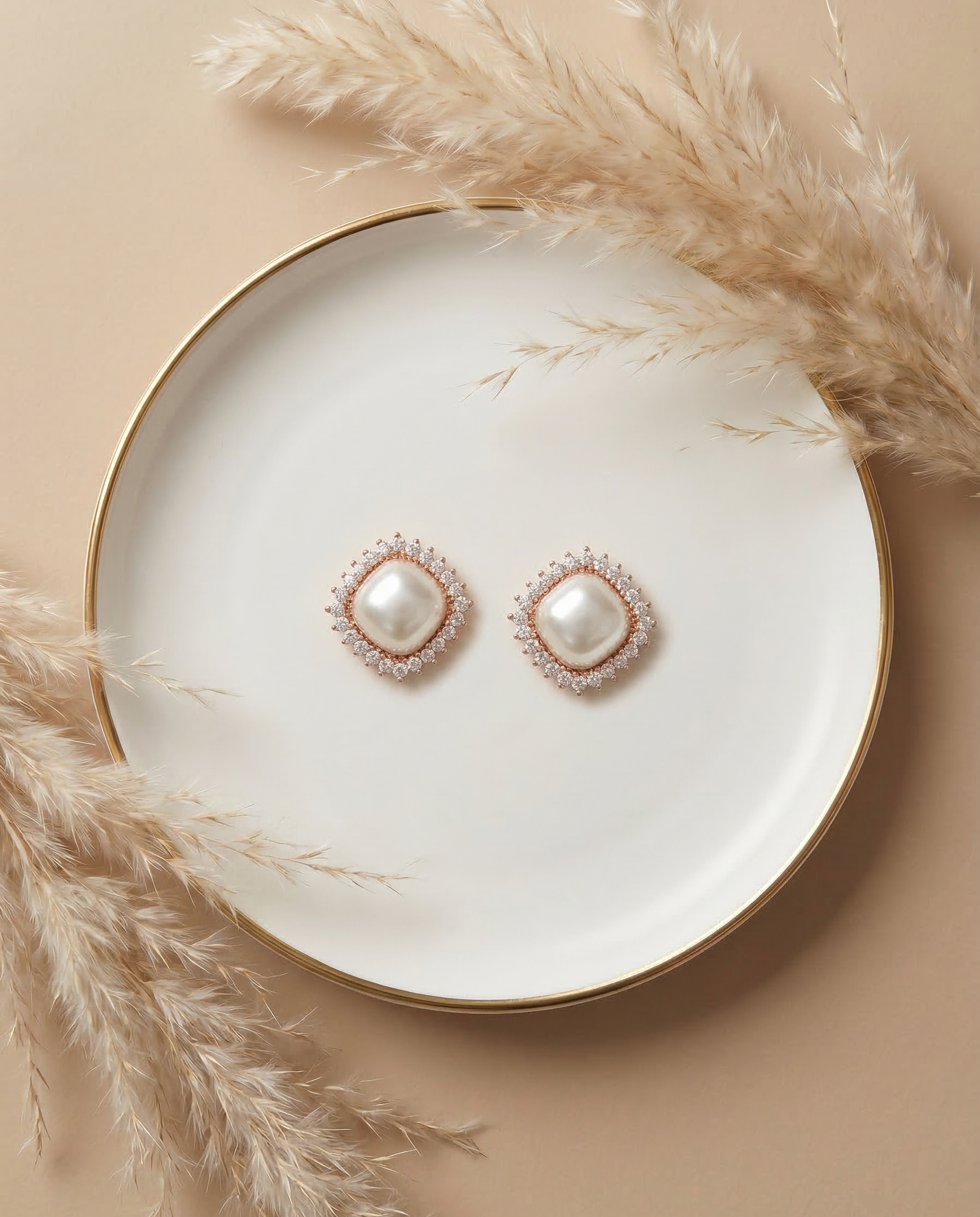 Ivory Halo Pearl Stud Earrings