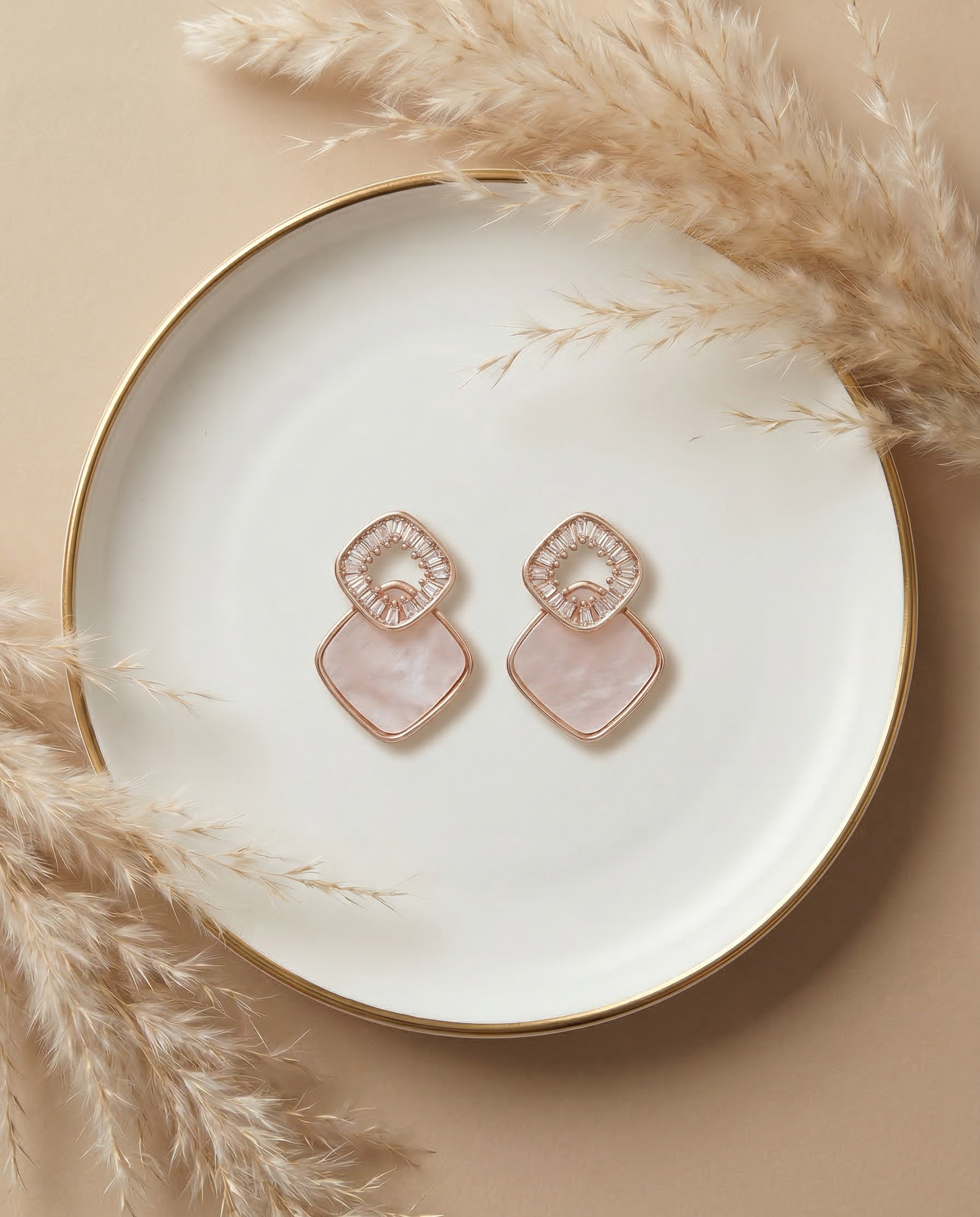 Blush Geometry Drop Earrings