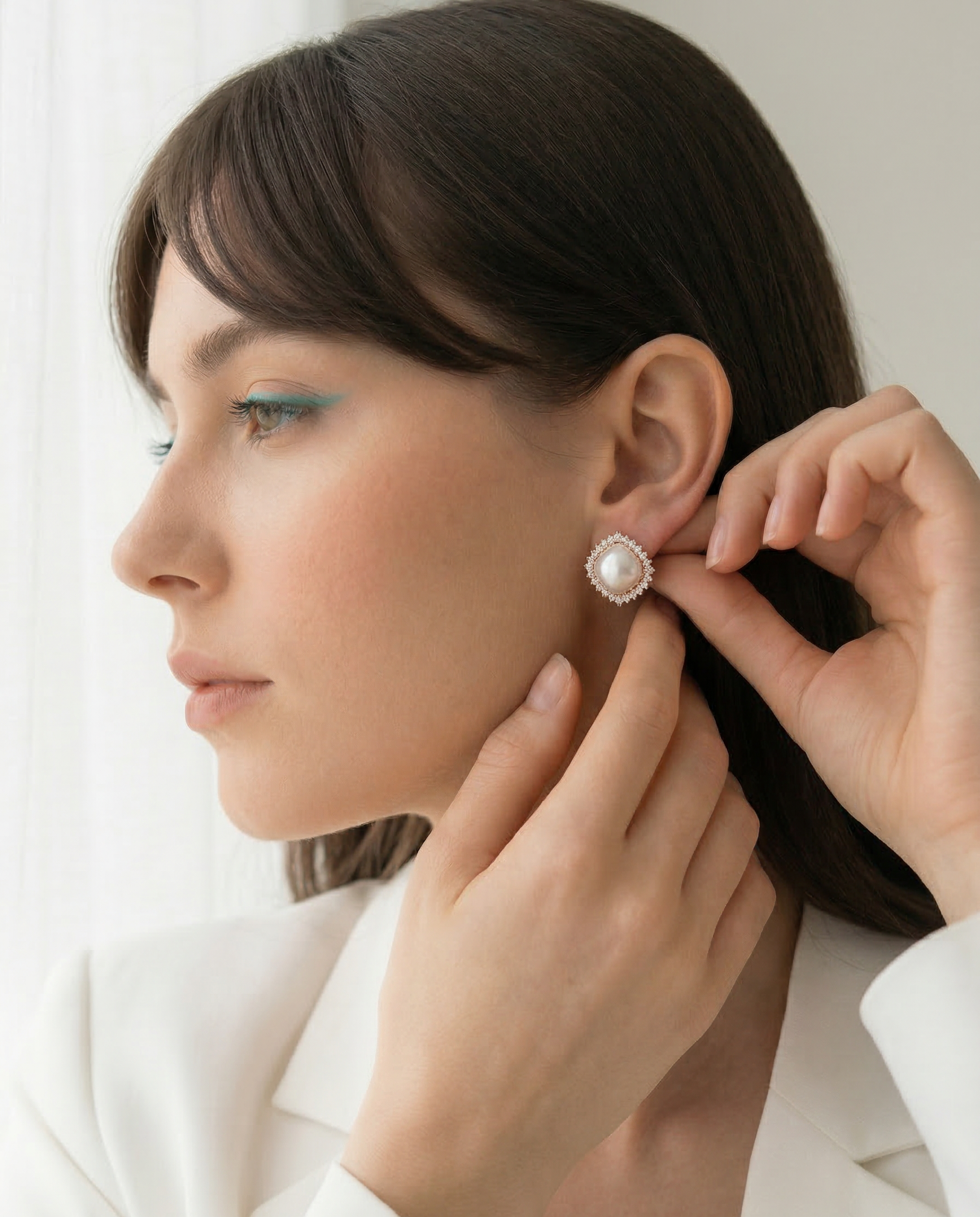 Ivory Halo Pearl Stud Earrings