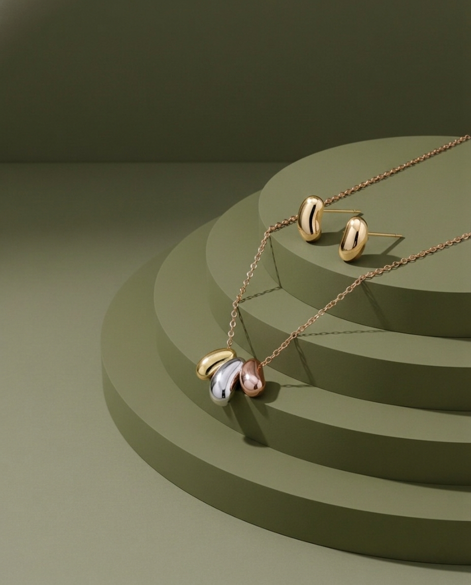 Trio Drop Dual-Tone Pendant Set