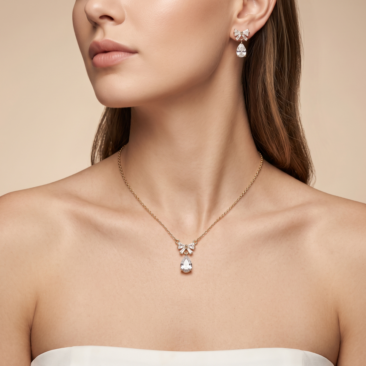 Aurelia Teardrop Bow Pendant Set