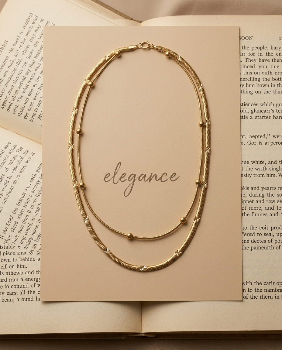 Dual Strand Beaded Gold Chain Necklace