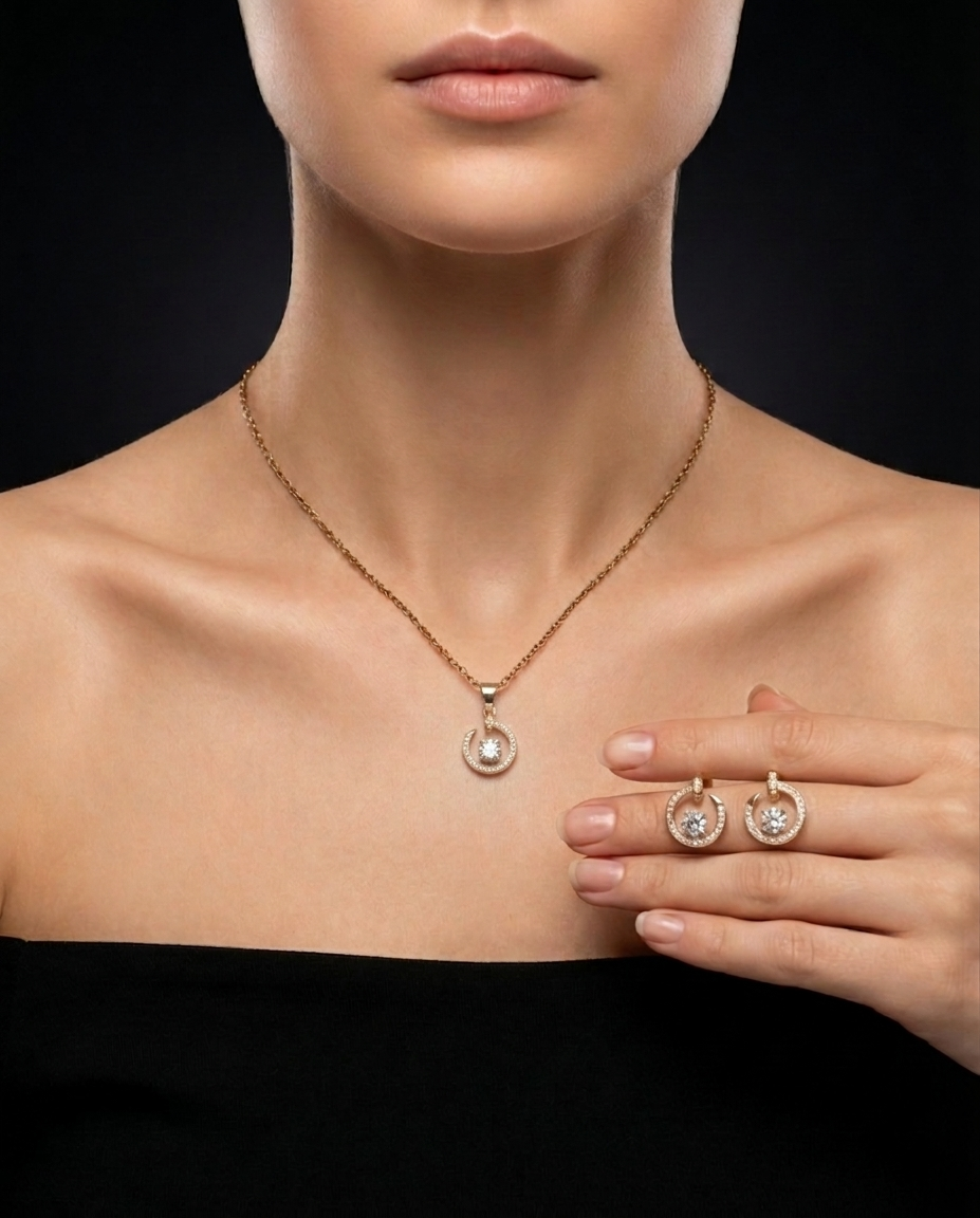 Radiant Orbit Diamond Pendant Set