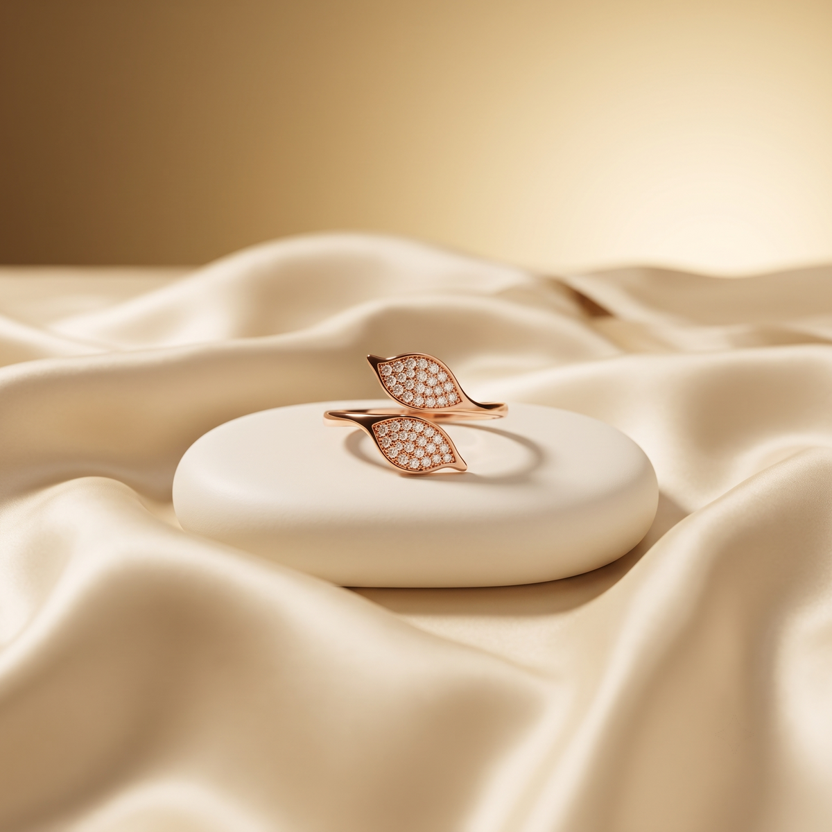 Arica Jewels Rose Gold Pavé Twin Leaf Open Ring