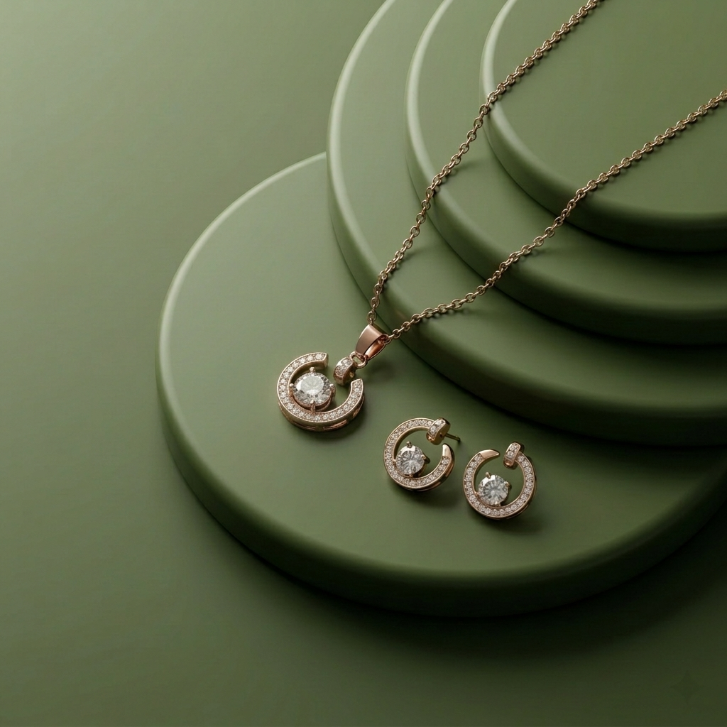 Radiant Orbit Diamond Pendant Set