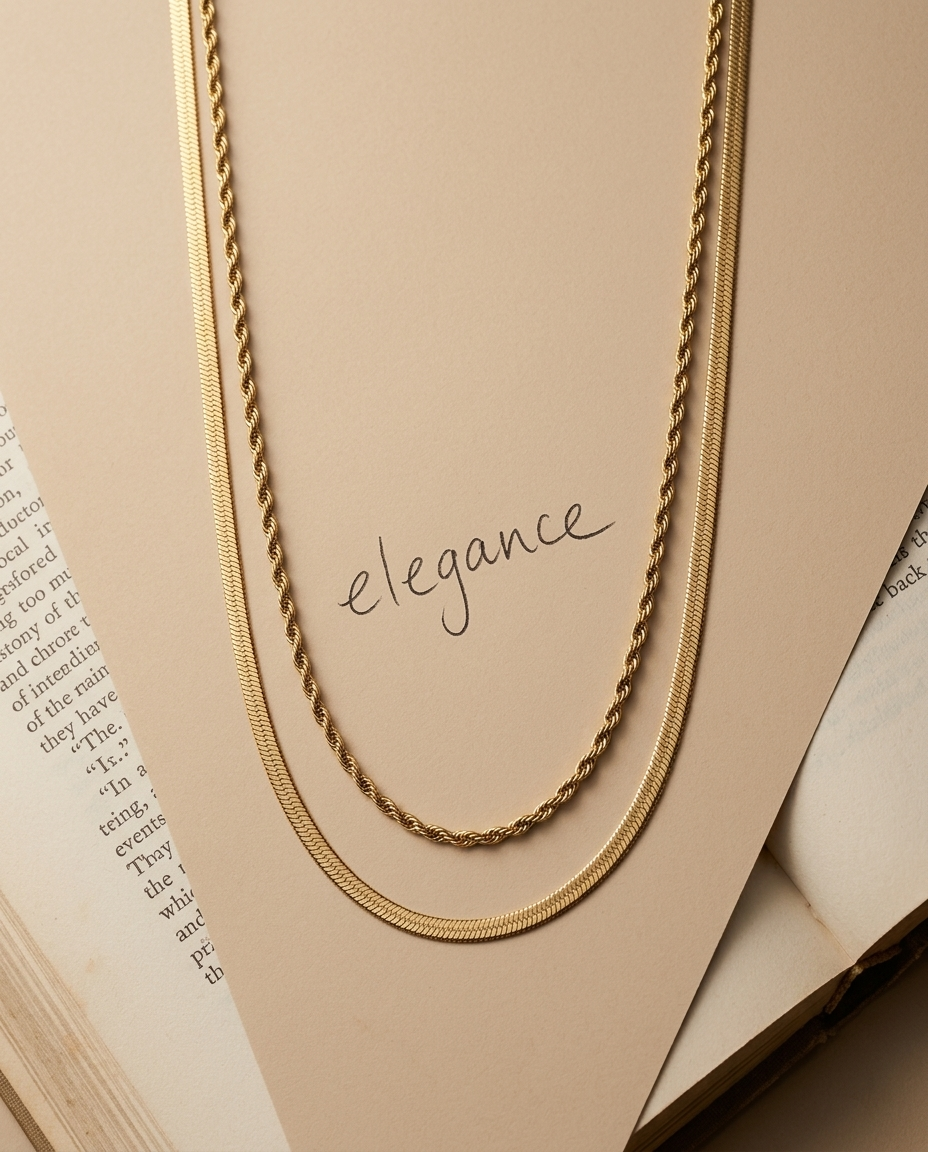 Dual Layer Herringbone & Rope Gold Chain