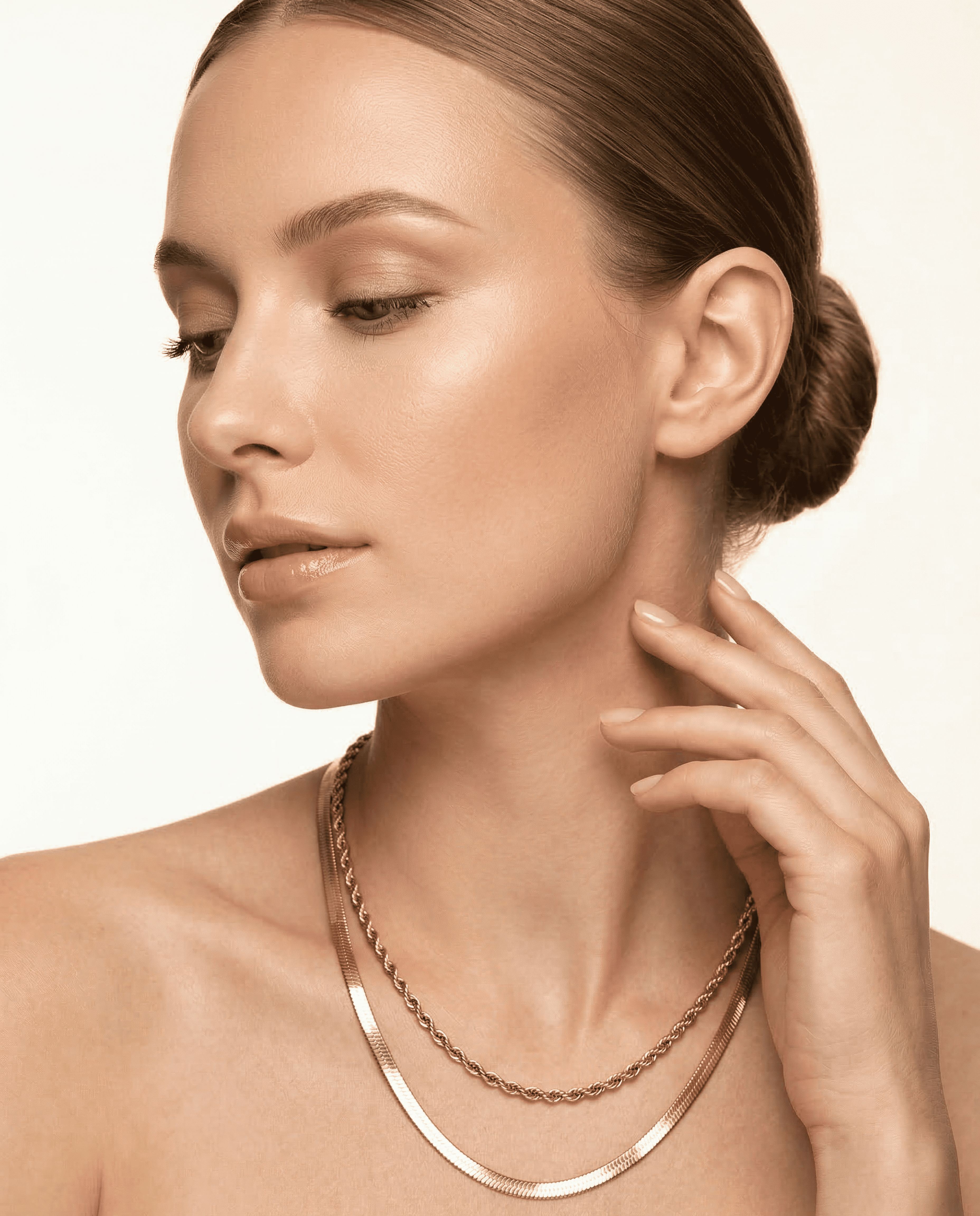 Dual Layer Herringbone & Rope Gold Chain