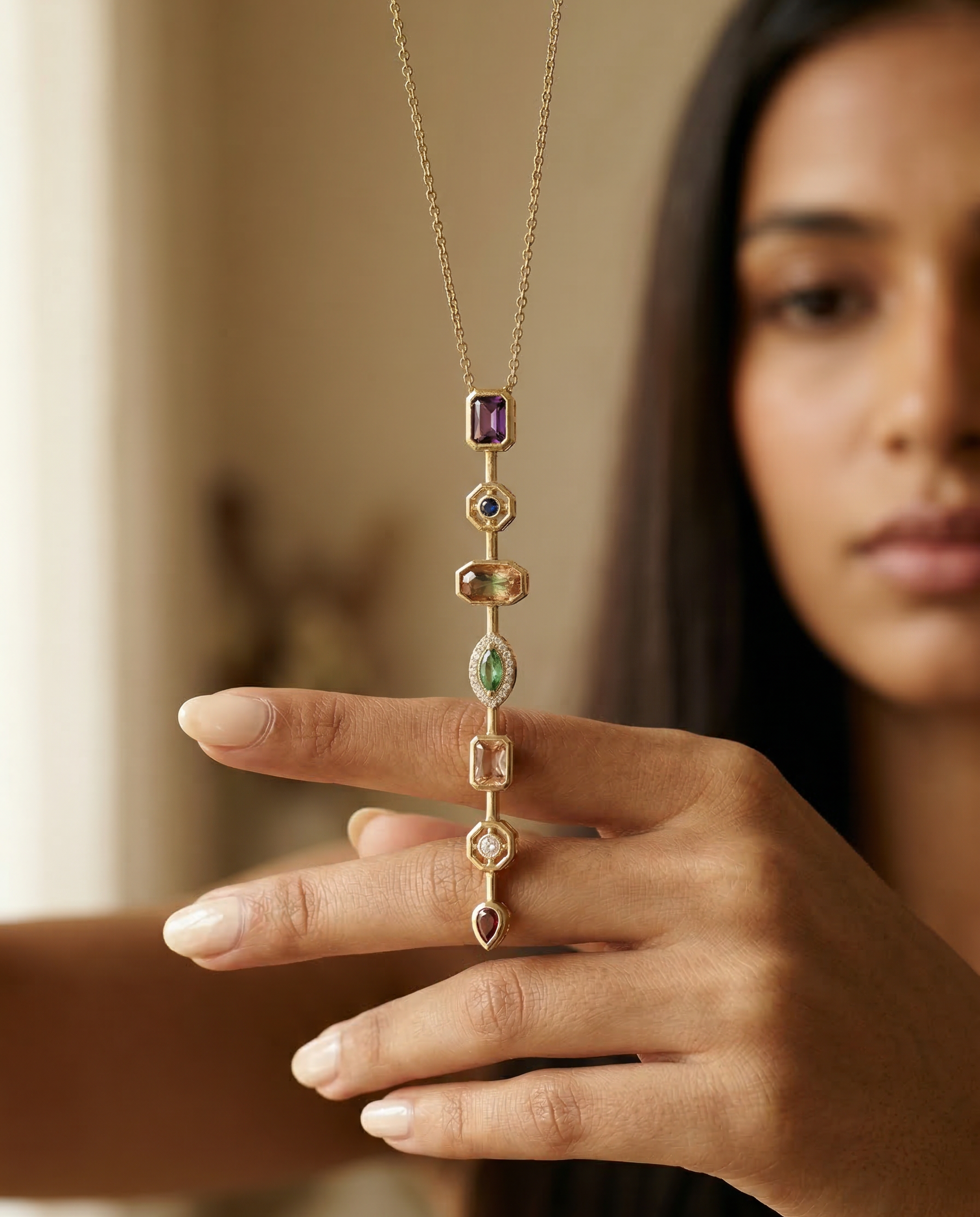 Prismara Multi-Stone Linear Pendant