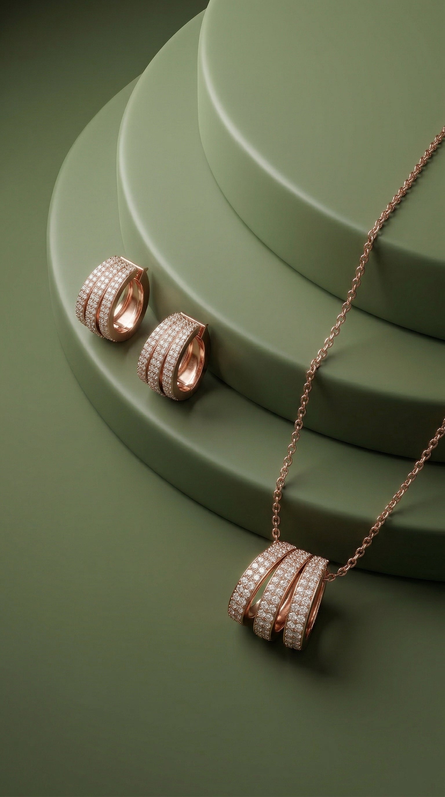 Trio Curve Diamond Pendant Set