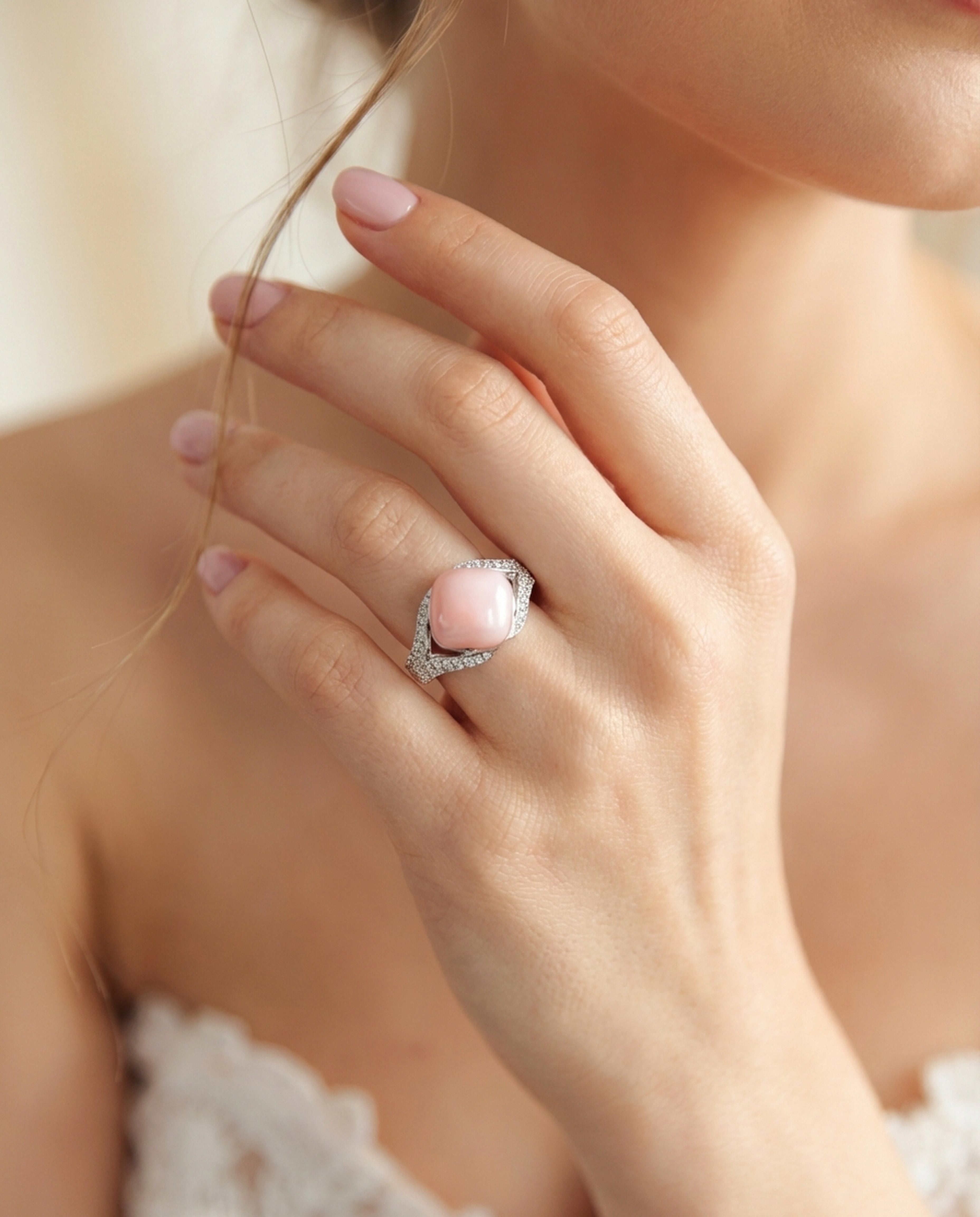 Blush Aura Pink Stone Statement Ring