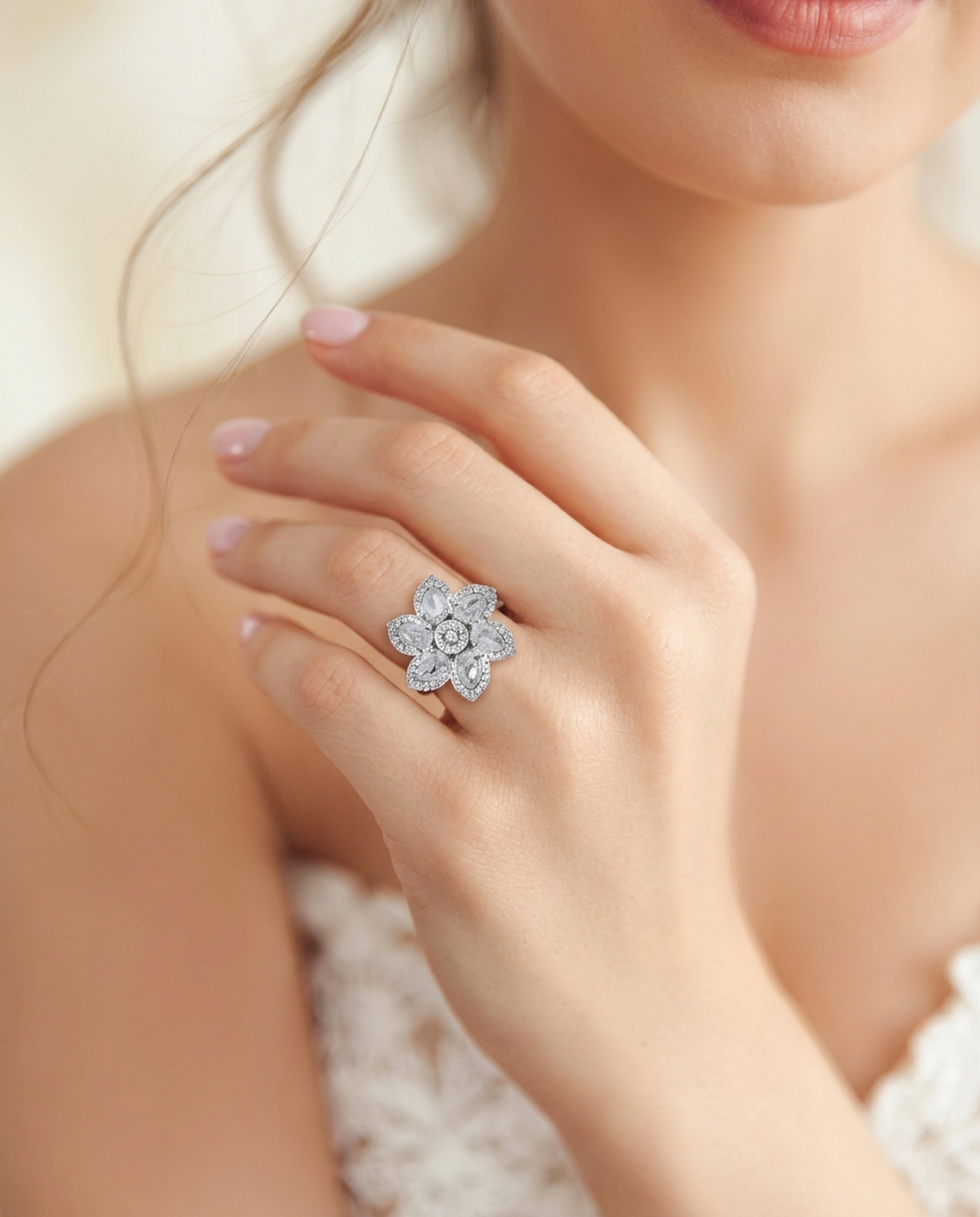 Silver Diamond Statement Ring