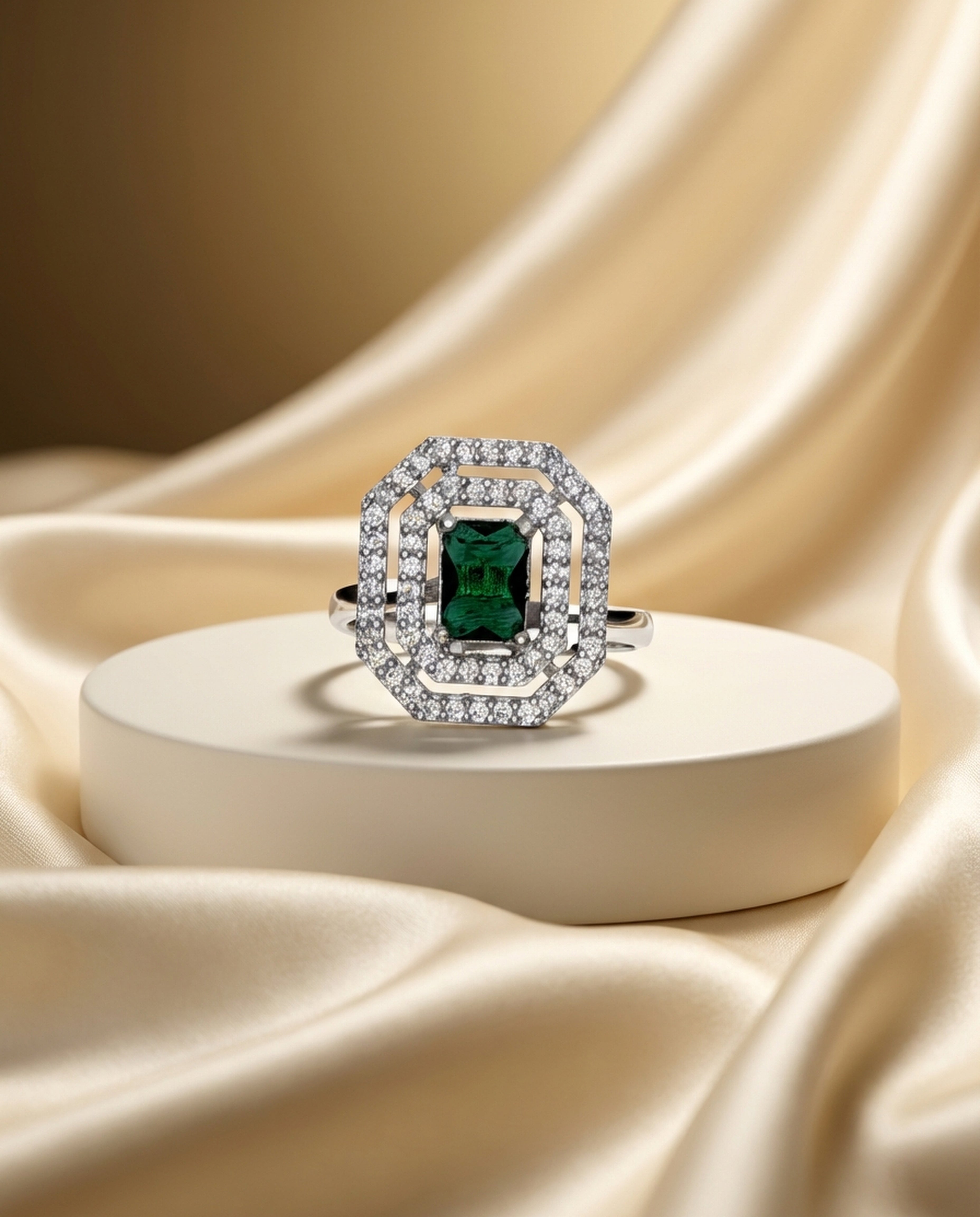 Emerald Halo Statement Ring